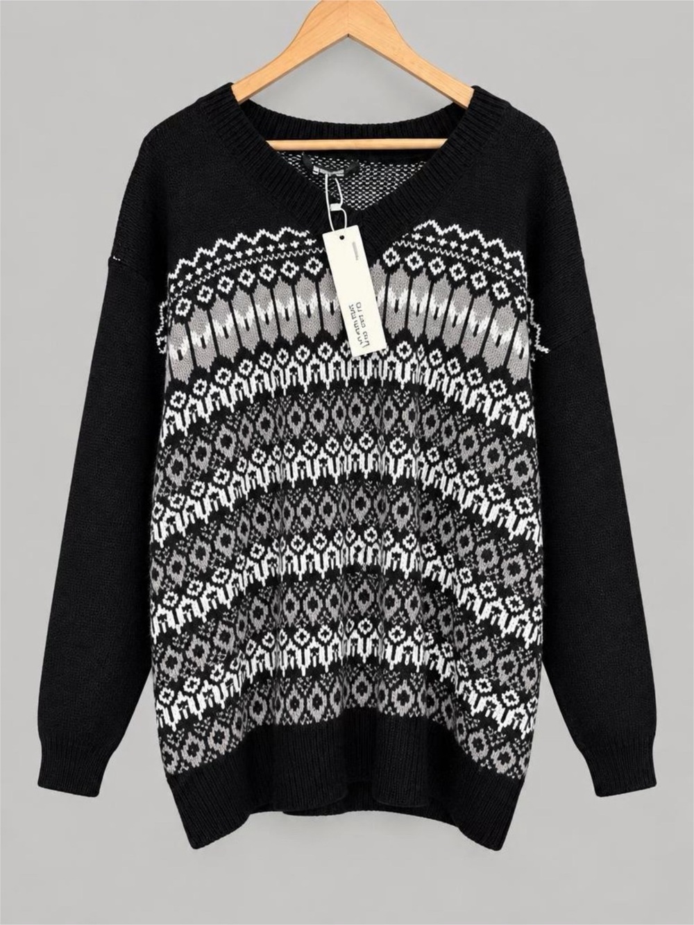 NWT BloomChic Black V-Neck Fair Isle Sweater - 12